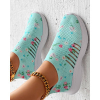 Plants Print Breathable Slip-On Casual Sneakers - light green