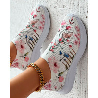 Plants Print Breathable Slip-On Casual Sneakers - pink&white