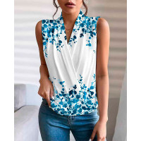 Plants Print Ruched V-Neck Wrap Top - white