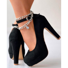 Platform Ankle Strap Pumps Wedding Shoes - black