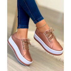 Platform Lace-up Eyelet Sneakers - rose gold