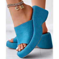 Platform Peep Toe Wedge Slippers Outdoor Sandals - blue