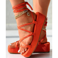 Platform Round Toe Strappy Sandals - orange