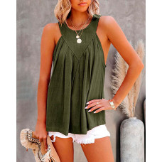 Pleated Design Flowy Tank Top - green