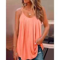 Pleated Spaghetti Strap Loose Fit Casual Top - pink