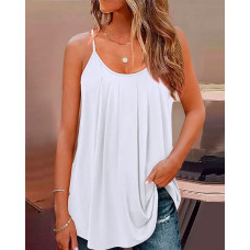 Pleated Spaghetti Strap Loose Fit Casual Top - white