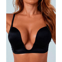 Plunge U-Cut Seamless Invisible Push Up Wedding Bra - black