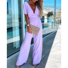 Plunge Wide Leg Jumpsuit - purple