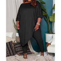 Plus Size Asymmetrical Top & Pants Set - black