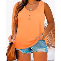 Plus Size Buttoned Round Neck Casual Tank Top - orange