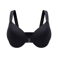 Plus Size Closure Front Wide Strap Seamless Bra - black