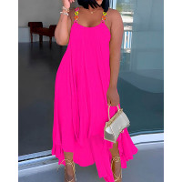 Plus Size Colorful Chain Strap Asymmetrical Casual Dress - hot pink