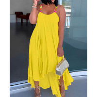 Plus Size Colorful Chain Strap Asymmetrical Casual Dress - yellow