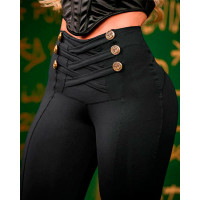 Plus Size Crisscross Buttoned Skinny Pants - black