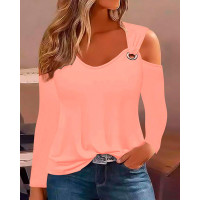 Plus Size Eyelet Cold Shoulder Top - pink