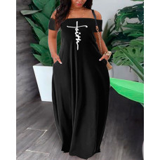 Plus Size Faith Print Off Shoulder Maxi Dress - black