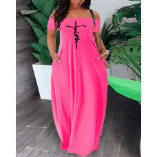 Plus Size Faith Print Off Shoulder Maxi Dress - hot pink