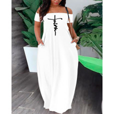 Plus Size Faith Print Off Shoulder Maxi Dress - white