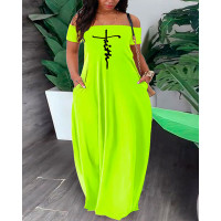 Plus Size Faith Print Off Shoulder Maxi Dress - yellow