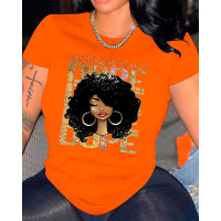 Plus Size Figure Letter Print Short Sleeve Casual T-shirt - orange