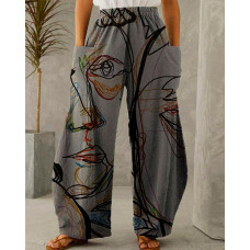 Plus Size Figure Print High Waist Pants - gray