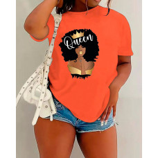 Plus Size Figure Queen Letter Print Casual T-shirt - orange