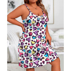 Plus Size Heart Print Cami Sleep Dress - Multicolor