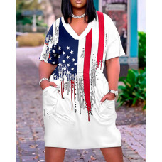 Plus Size Independence Day Flag Print Casual Dress - Multicolor