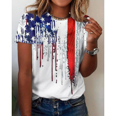 Plus Size Independence Day Flag Print Short Sleeve T-Shirt - white