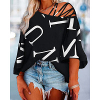 Plus Size Letter Print Cold Shoulder Crisscross Top - black