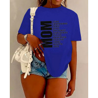 Plus Size Mother's Day Mom Letter Print Casual T-shirt - blue