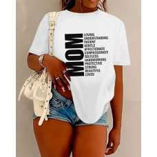 Plus Size Mother's Day Mom Letter Print Casual T-shirt - white