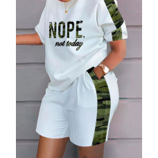 Plus Size Nope Not Today Camo Print Casual Top & Shorts Set - camoflage