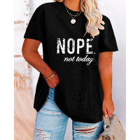 Plus Size Nope Not Today Print Round Neck Short Sleeve T-Shirt - black