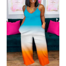 Plus Size Ombre Spaghetti Strap Jumpsuit - Multicolor