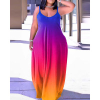 Plus Size Ombre V-Neck Sleeveless Maxi Dress - Multicolor