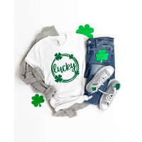 Plus Size St. Patrick's Day Lucky Shamrock Print Casual T-shirt - white