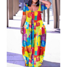 Plus Size Tie Dye Print Casual Maxi Dress - Multicolor