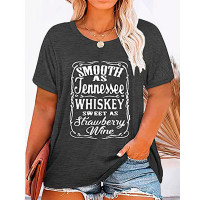 Plus Size Whiskey Sweet As Strawberry Wine Print Casual T-shirt - Dark grey