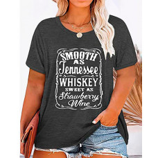 Plus Size Whiskey Sweet As Strawberry Wine Print Casual T-shirt - Dark grey