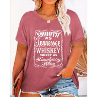 Plus Size Whiskey Sweet As Strawberry Wine Print Casual T-shirt - pink