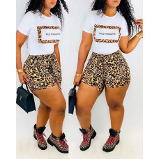 Plus Size Wild Thoughts Leopard Print Casual Top & Shorts Set - Leopard