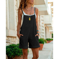 Pocke Design Spaghetti Strap Romper - black