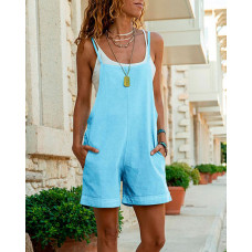 Pocke Design Spaghetti Strap Romper - Lighted Blue