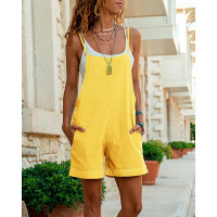 Pocke Design Spaghetti Strap Romper - yellow