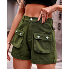 Pocket Button Design Causal Denim Shorts - Army green