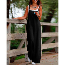 Pocket Decor Casual Suspender Jumpsuit - black