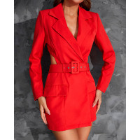 Pocket Decor Cutout Work Dress - red