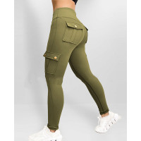 Pocket Design Butt Lifting Active Pants - Army green