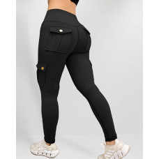 Pocket Design Butt Lifting Active Pants - black